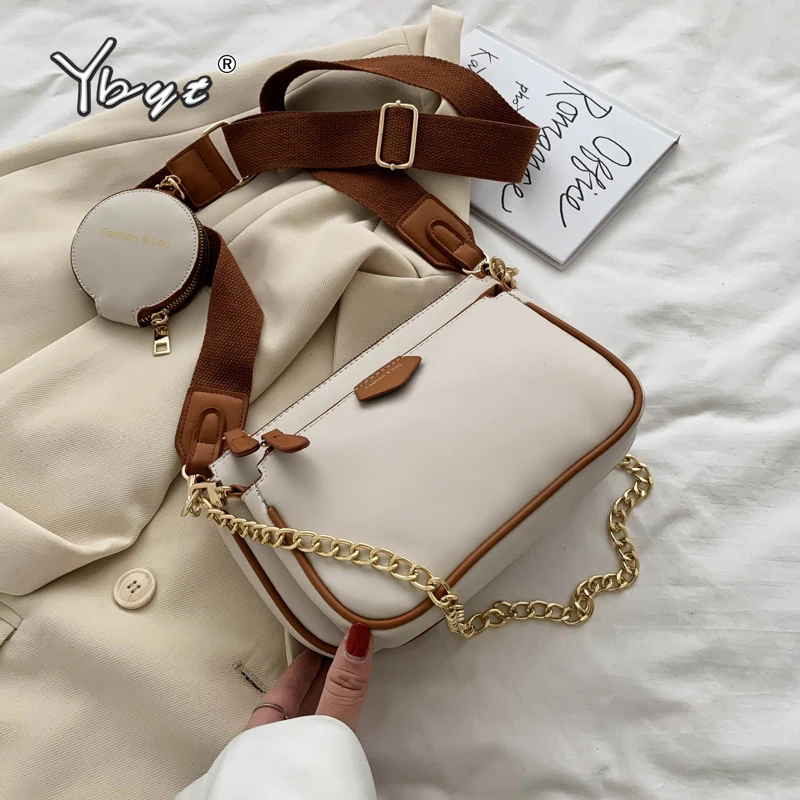 

Elegant Wide Strap Shoulder Bags For Women Fashion Chains Female Messenger Bag High Quality PU Leather Small Handbags And Purses
