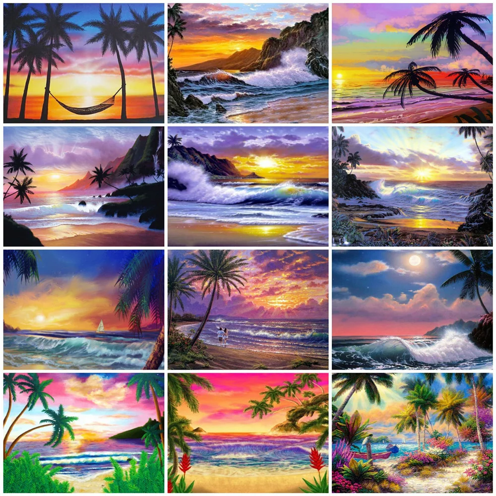 

HUACAN Painting By Numbers Seaside Landscape Handpainted Unique Gift Pictures By Numbers Tree For Adults Home Decoration