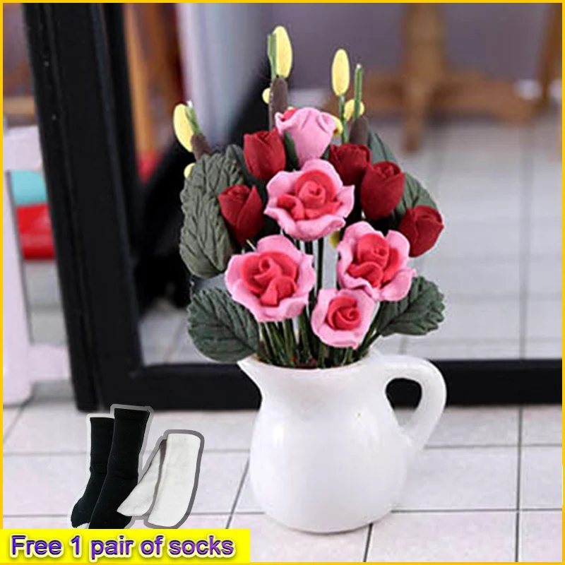 

1:12 Simulation Furniture Scene Mini Rose Flower Potted Flower Arrangement Decoration OB11 Doll House Muppet Decoration