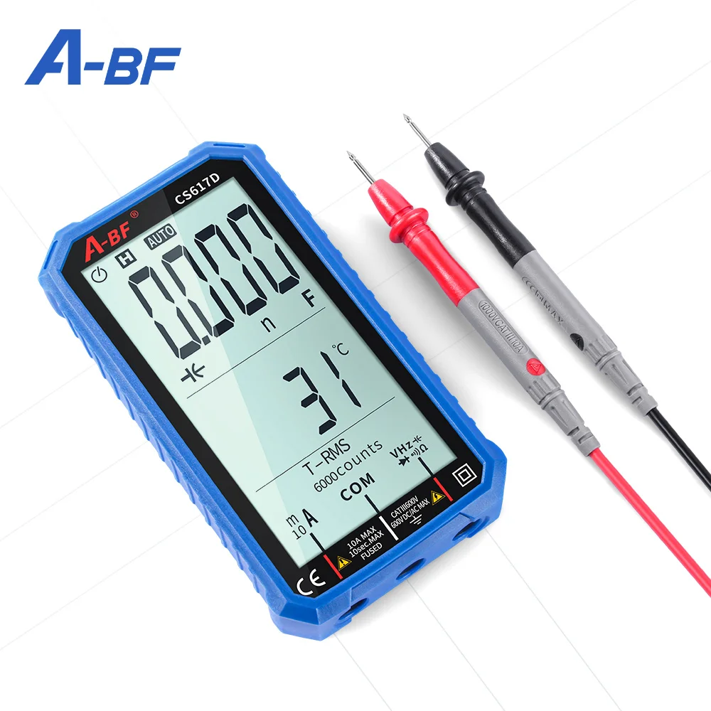 

Digital Smart Multimeter A-BF CS617D LCD 6000 Counts True RMS DC AC Voltage Current Temp Resistance Capacitor Diode NCV Hz DMM