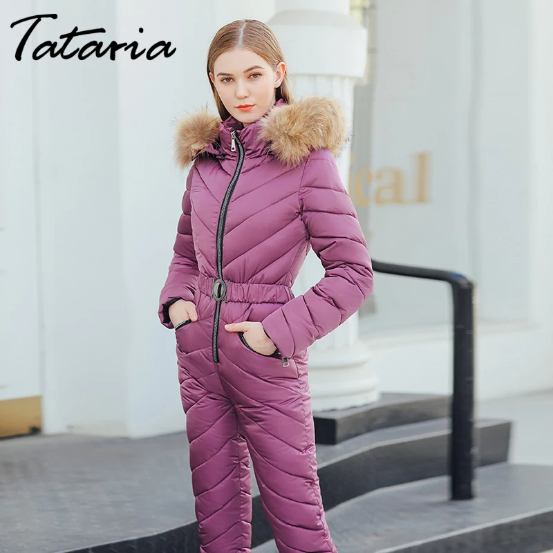 Tataria, женские зимние комбинезоны с капюшоном, парки для женщин, высокое качество, зимнее длинное пальто, женские боди, уличные зимние костюмы