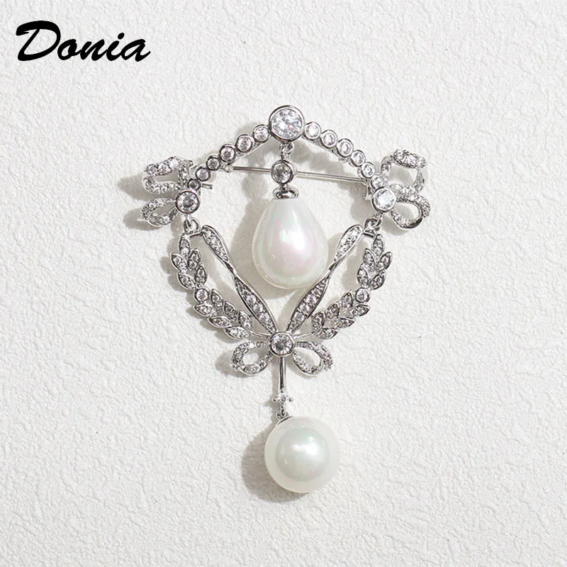 Женская Брошь Donia с дикими ракушками и жемчугом инкрустированная микро цирконием