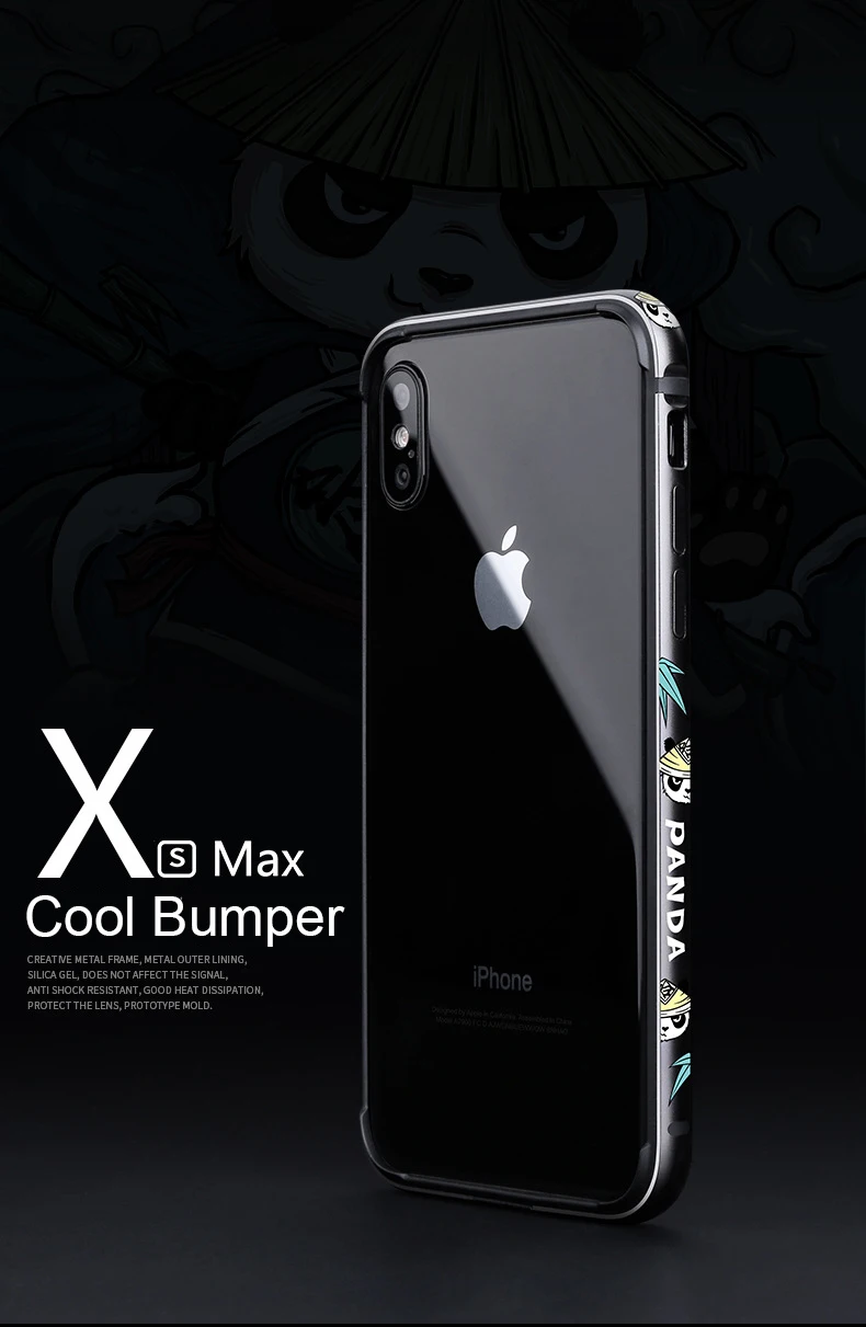 Металлический бампер для телефона с милой пандой для iPhone XS X, чехол для телефона s для iPhone XS Max, чехол с мультяшной алюминиевой силиконовой рамкой, чехол
