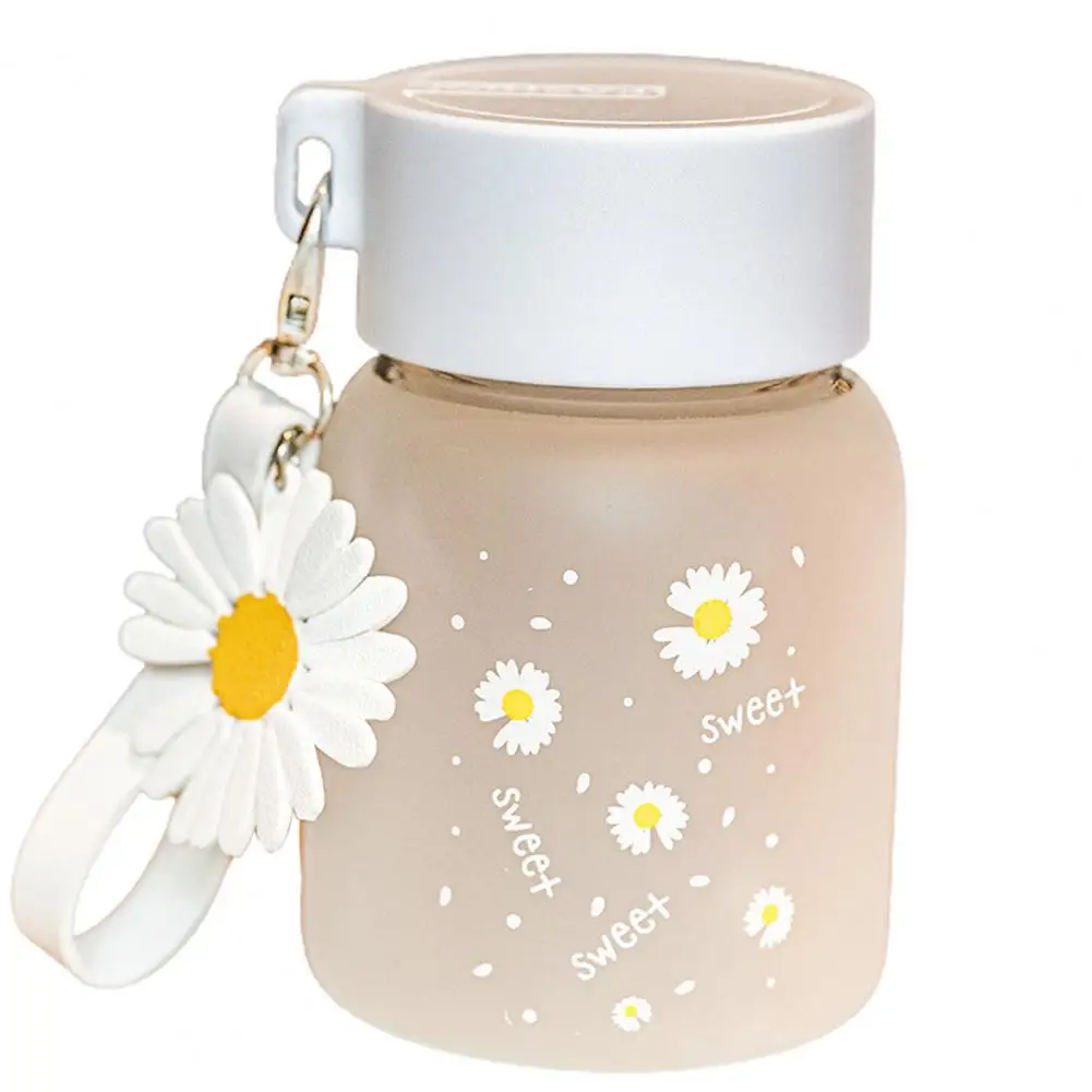 

350ml Water Bottle Small Daisys Transparent Glass Water Bottle Portable Simple Drinking Bottle With Portable Rope Travel Tea Cup