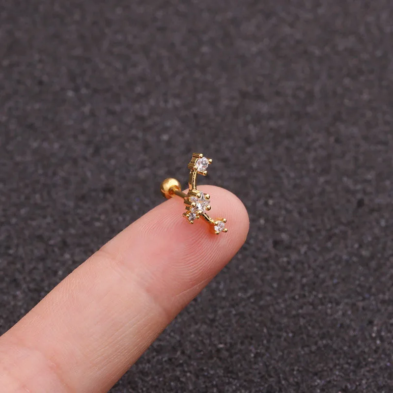 FZHI003201504 20 г пирсинг для уха Cz луна и звезда хрящевая спираль Tragus Conch Rook нержавеющая сталь закручивающаяся задняя часть серьги для ушного хряща - Окраска металла: FZHI003201504