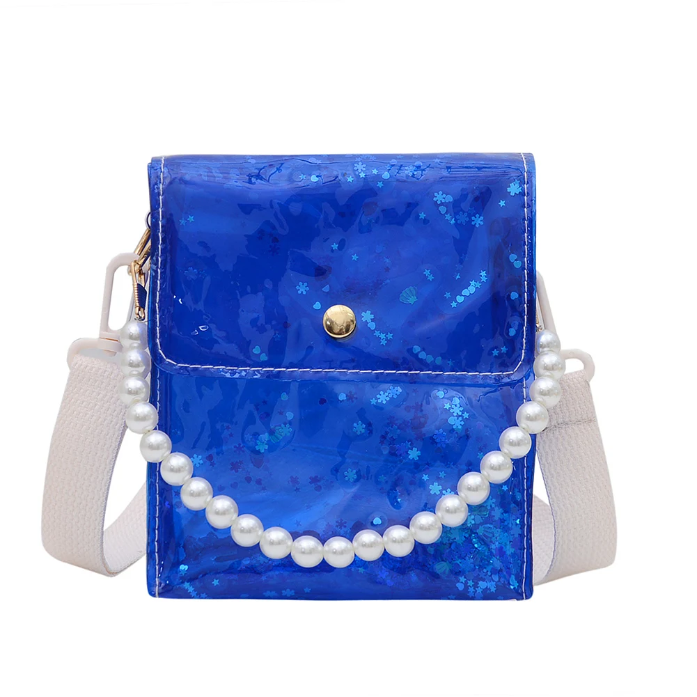 

Women Transparent Crossbody Bags PVC Jelly Shoulder Bag Summer Girls Thick Pearl Chain Bag Travel Beach Flap Handbag And Purses