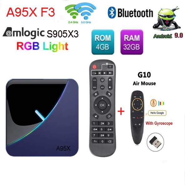 A95X F3 Android 9,0 ТВ приставка RGB светильник последняя Amlogic S905X3 Чип Wifi BT ТВ приставка YouTube 8K Netflix Plex ТВ приставка Смарт ТВ приставка - Цвет: 4G 32G G10