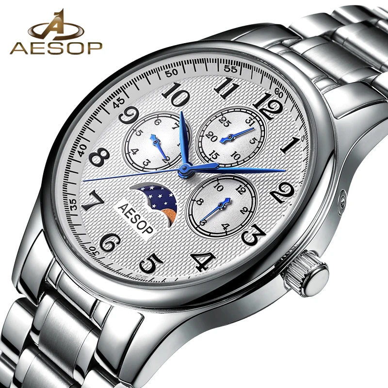 

AESOP All Steel Fashion Men Watch Auto Date Display Sapphire Crystal Quartz Wristwatch Waterproof Male Clock Relogio Masculino