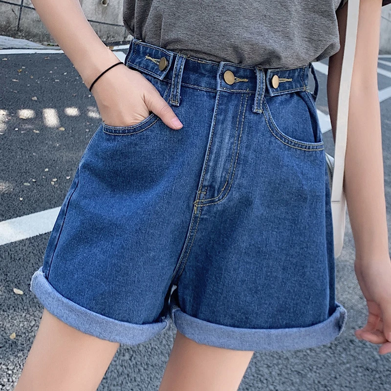

Denim Shorts Women 2021 Elegant Shorts Female High Waist Wide Leg Cotton Summer Fahion Korean Style Casual Loose Ladies Clothes