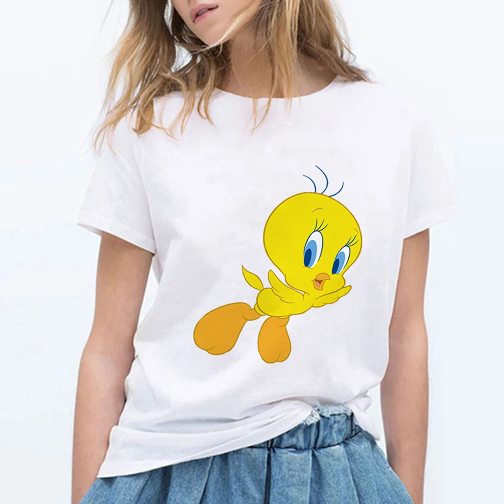 Looney tung птичка Твити женские футболки забавный Vogue Harajuku уличная одежда большого размера Футболка женская одежда
