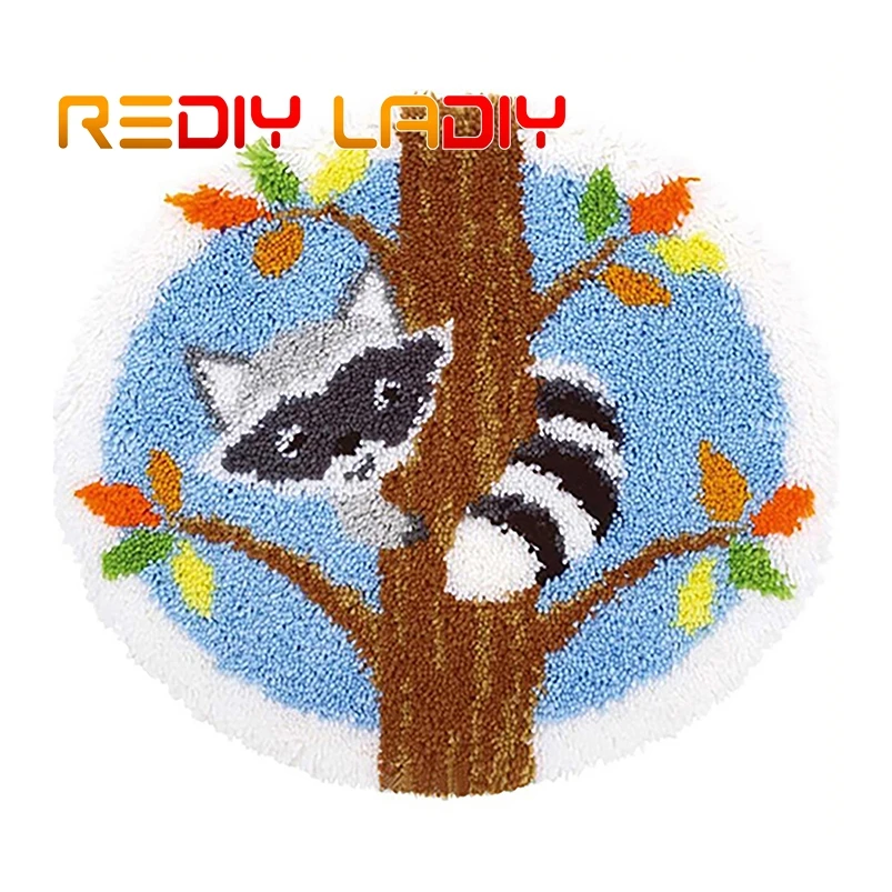 Latch Hook Rug Kits DIY Crocheting Carpet Raccoon Bear Acrylic Yarn Printed Canvas Cushion Mat Crochet Wall Tapestry Crafts | Дом и сад
