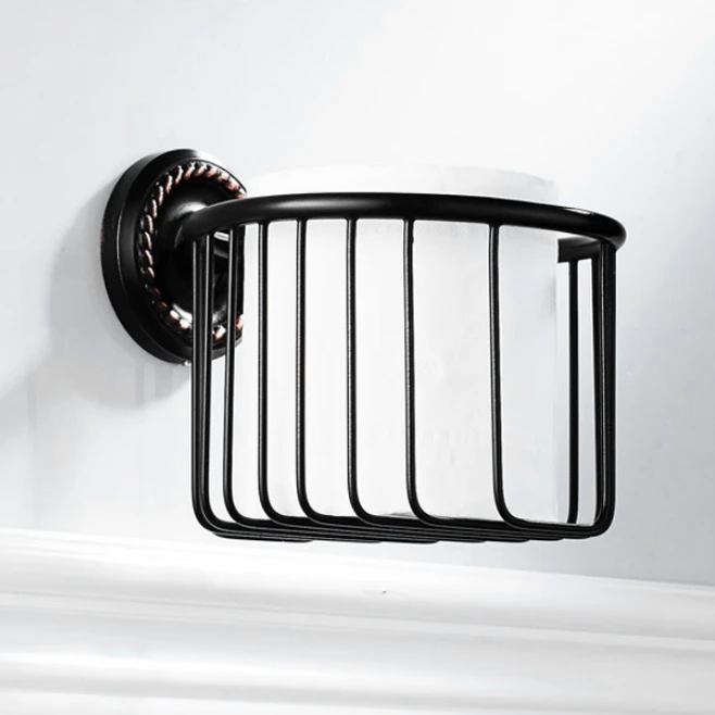 

ABSF Black Bronze Toilet Paper Holder Wall-Mounted Copper Tissue Box Basket