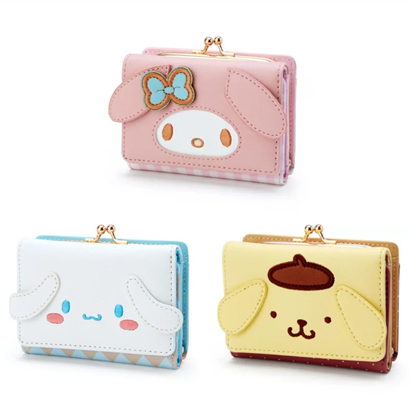 wallet, red lattice wallet, cat and dog face, animated leather wallet, with clip