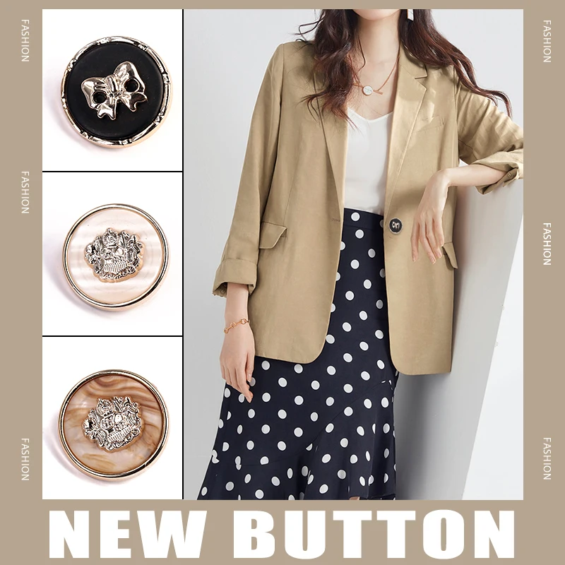 6 шт. Золотые пластиковые пуговицы для одежды костюм Женское пальто Декоративная