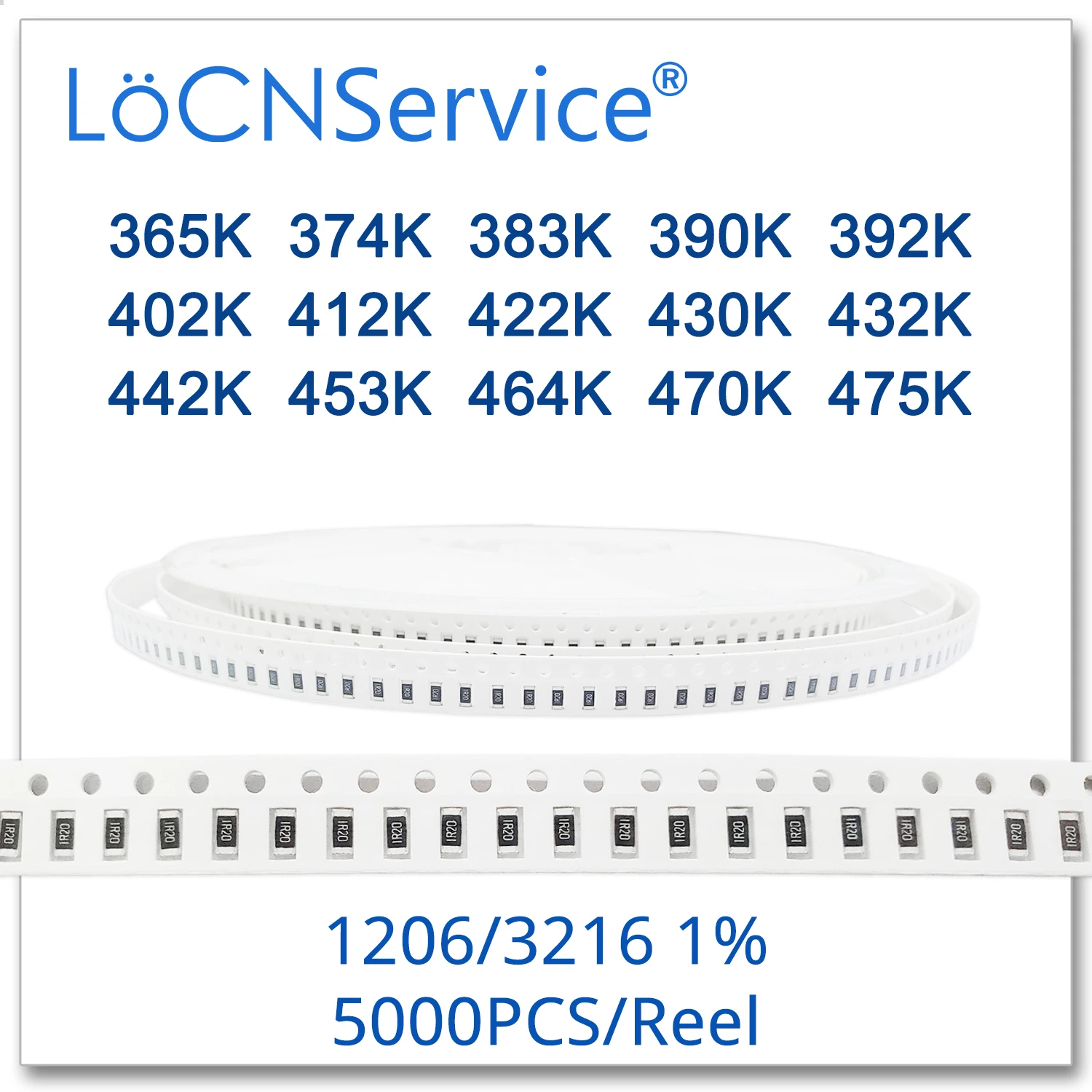 LoCNService 1206 1% 5000 шт. 365K 374K 383K 390K 392K 402K 412K 422K 430K 432K 442K 453K 464K 470K 475K 3216 резистор Ом|Запасные