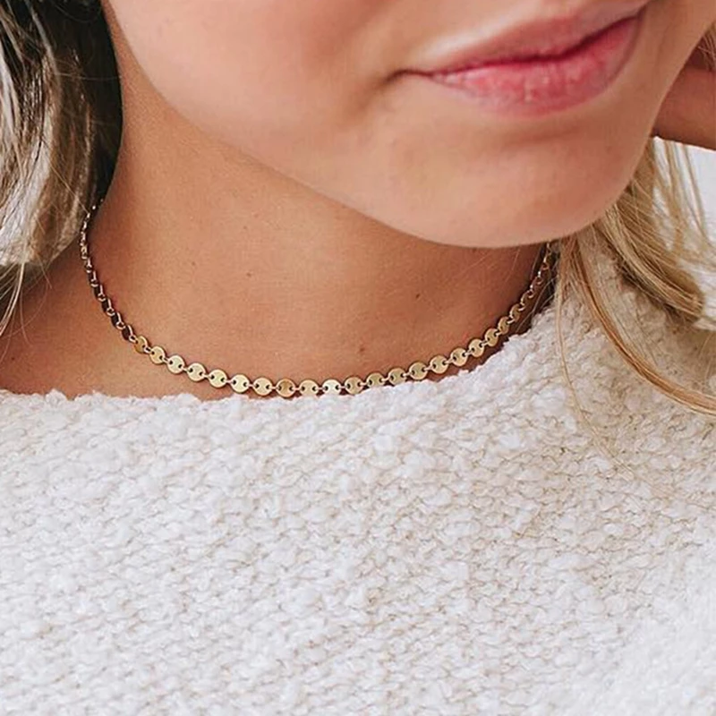

316L Stainless Steel Choker Gold Color Without Zircon Flat Chain Necklace jewelry for Women Party Girl 35cm