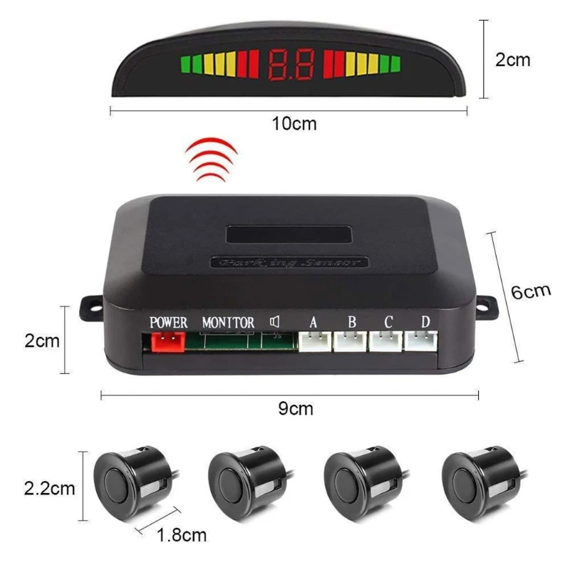 

Hippcron Car LED Parking Sensor Kit 4 Sensors 22MM Reverse Sensor Sound Alert Indicator System