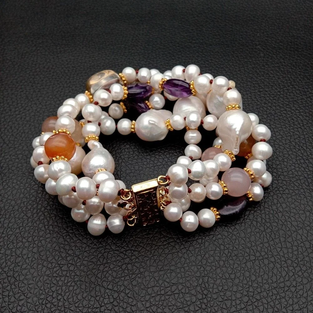 Keshi Pearl Bracelet 5 Rows Purple Crystal Onyx 8' | Украшения и аксессуары