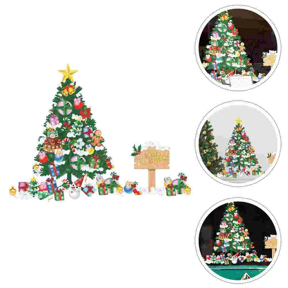 

1 Sheet Cartoon Xmas Tree Gift Wall Decal Classic Xmas Elements Sticker Ornament