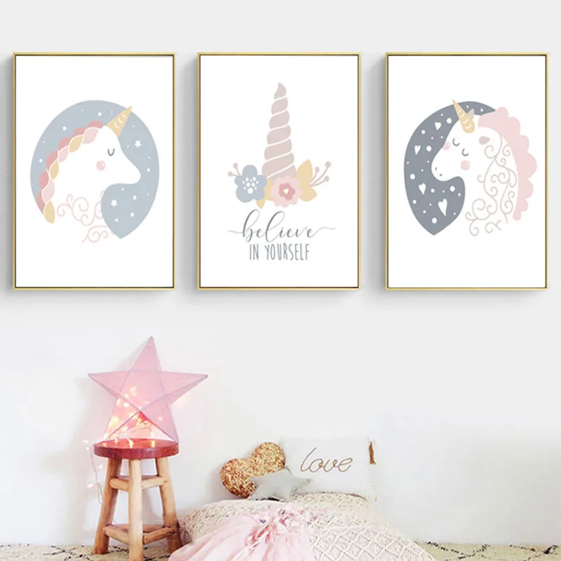 

Cartoon Bloemen Eenhoorn Poster Kleuters Kamer Muur Kunst Schilderij Decoratie Art Decor Home Decor Canvas Schilderij