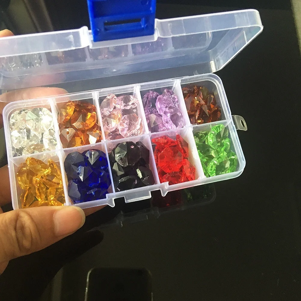 100PCS Rainbow Multicolor 14MM Octagon Beads Chandelier Crystal Prism DIY Charm Glass Spacer Bead Chain Home Decor with Hard Box | Освещение