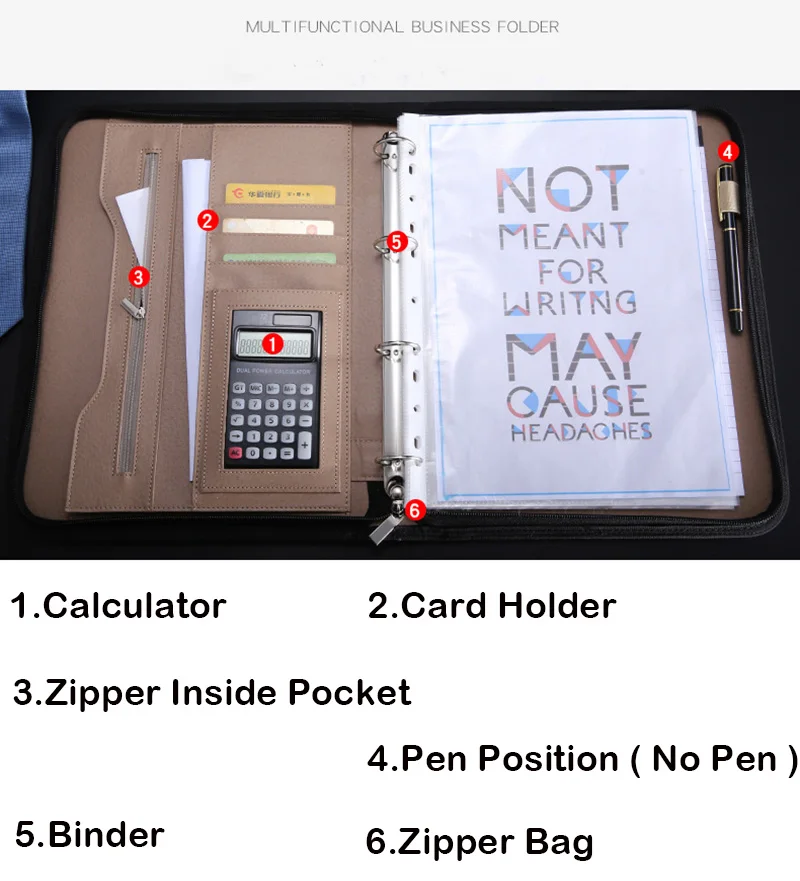 A4 Padfolio файл зажим для шкафа роскошный скоросшиватель фишарио Органайзер держатель деловые кольца менеджер портфель на молнии спиральная записная книжка
