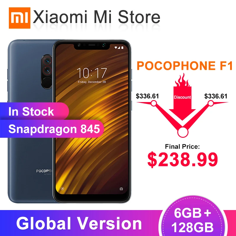 Глобальная версия Xiaomi POCOPHONE F1 6 ГБ 64 Гб/6 ГБ 128 ГБ мобильные телефоны Snapdragon 845 6,1" экран 20 Мп камера 4000 мАч
