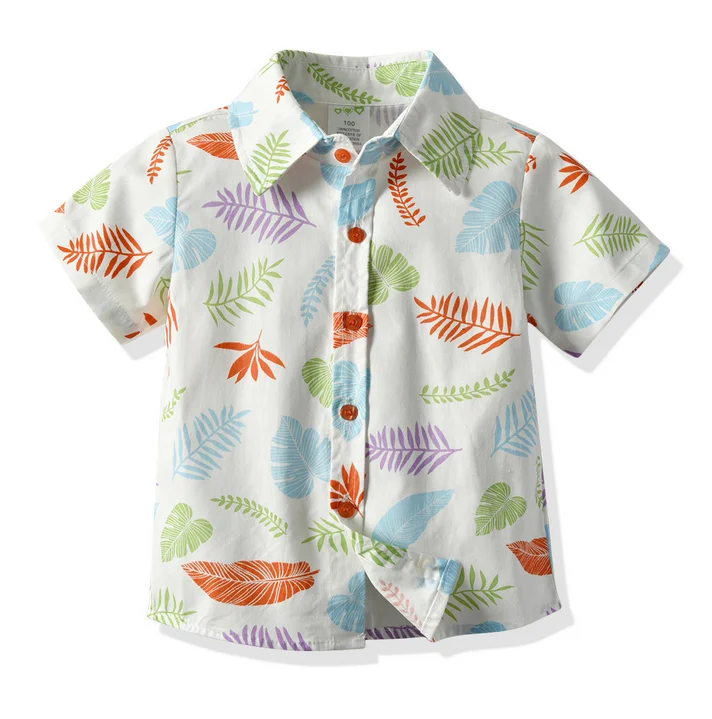 

Breathable Summer Baby Boy T-Shirt Creative Colorful Leaves Print Short Sleeve Lapel Single-breasted Top Children Casual Clothes