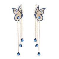 temperament long tassel butterfly dangle earrings for women micro pave cubic zirconia water drop earring female luxury earings