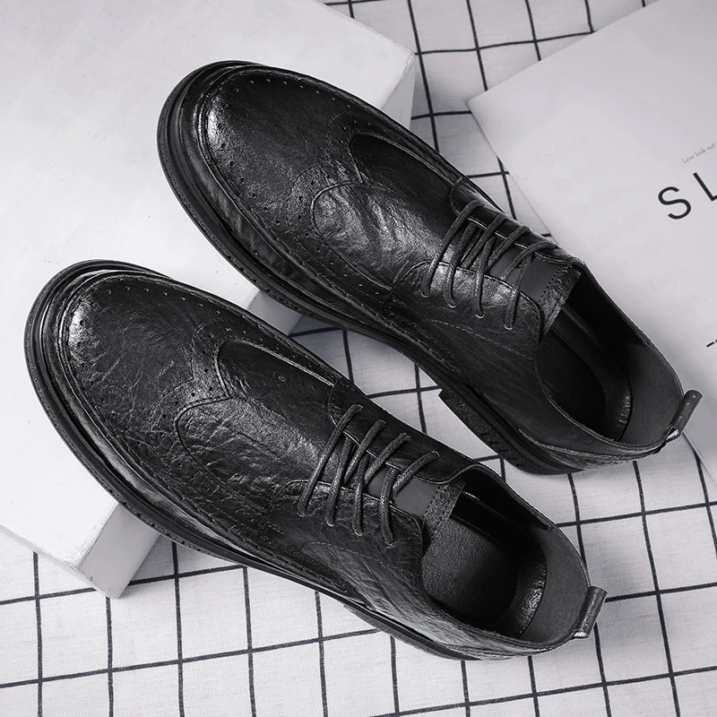 

Повседневная Осенняя Деловая одежда из искуственной кожи, новинка, износостойкая винтажная Мужская обувь в британском стиле с низким верхо...