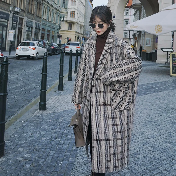

women Coat medium and long style 2020 new late autumn winter all kinds of woolen retro Plaid hair coat