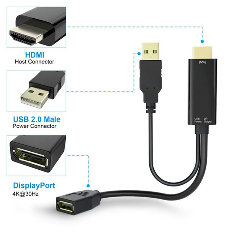 

4K с питанием от USB-HDMI-Male к DP Дисплей Порты и разъёмы Женский адаптер конвертер устройств