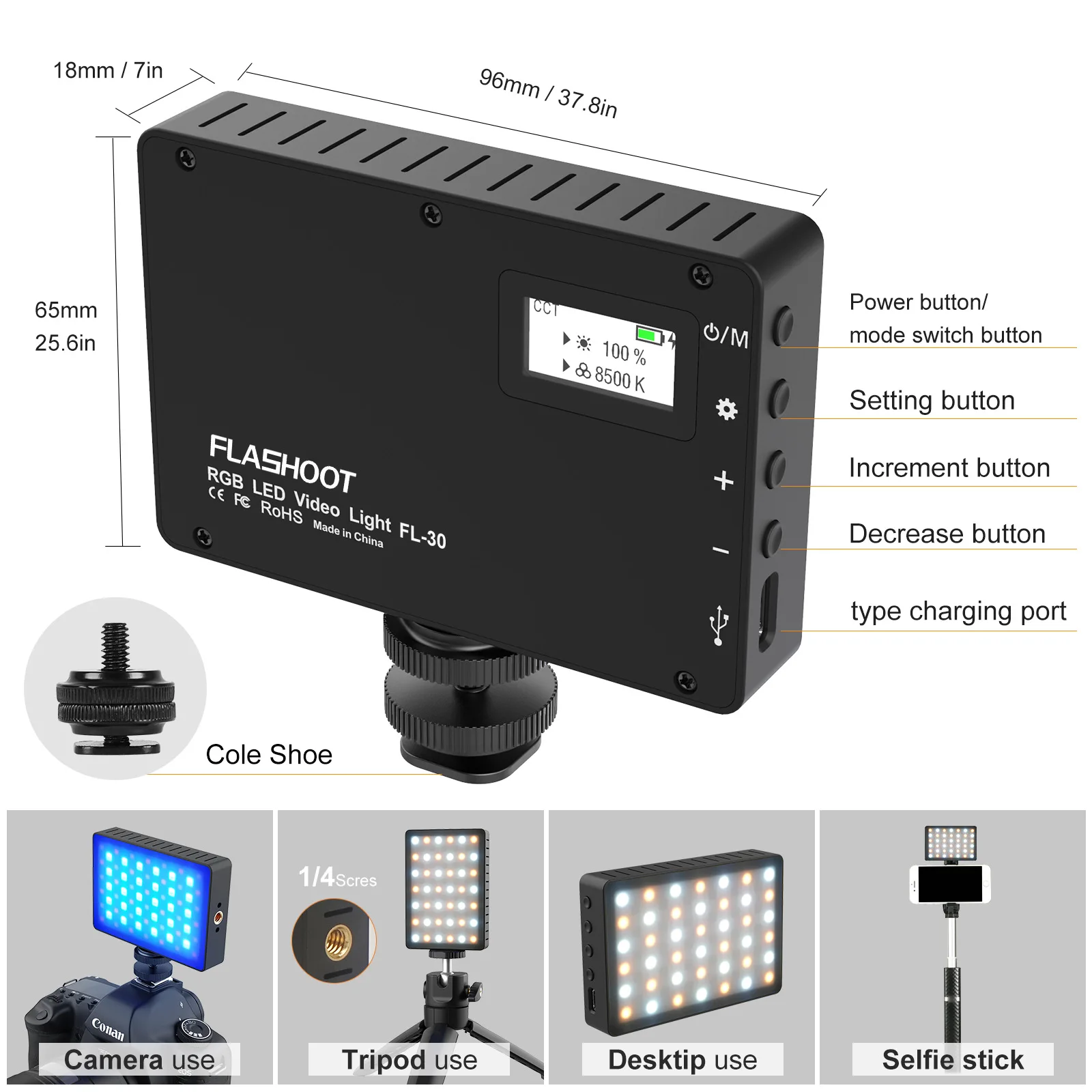 Светодиодсветильник лампа FLASHOOT FL-30 Pocekt RGB для фотосъемки с регулируемой яркостью
