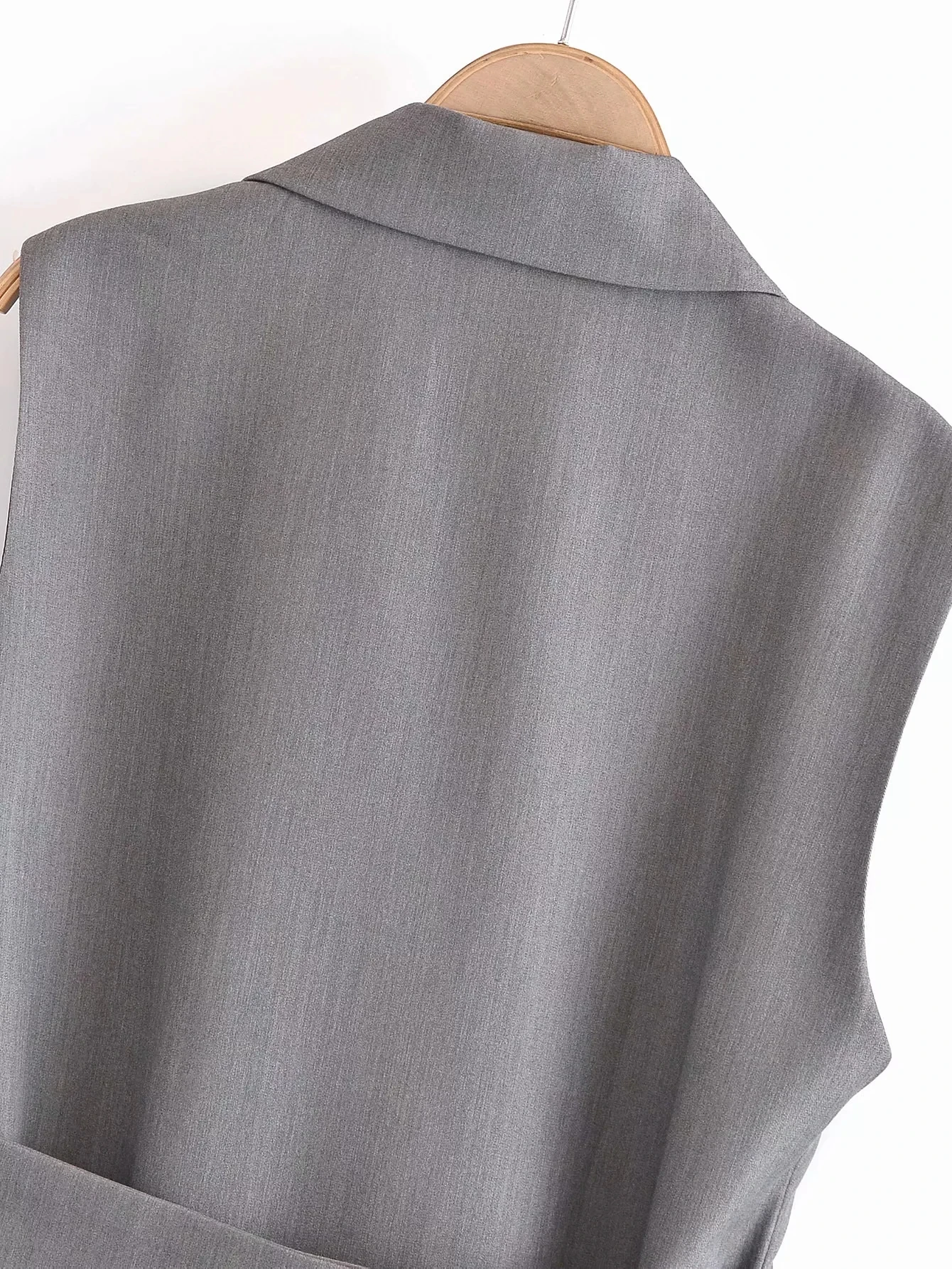 

Withered England Style Fashion Vintage High Street Sashes Elegant Solid Grey Sleeveless Blazer Women Vest Women Jackets Tops