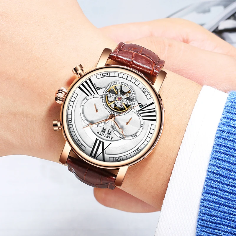 

KINYUED Top Brand Mens Automatic Mechanical Watches Waterpoof Business tourbillon Watch Men Rose Gold Fashion horloges mannen