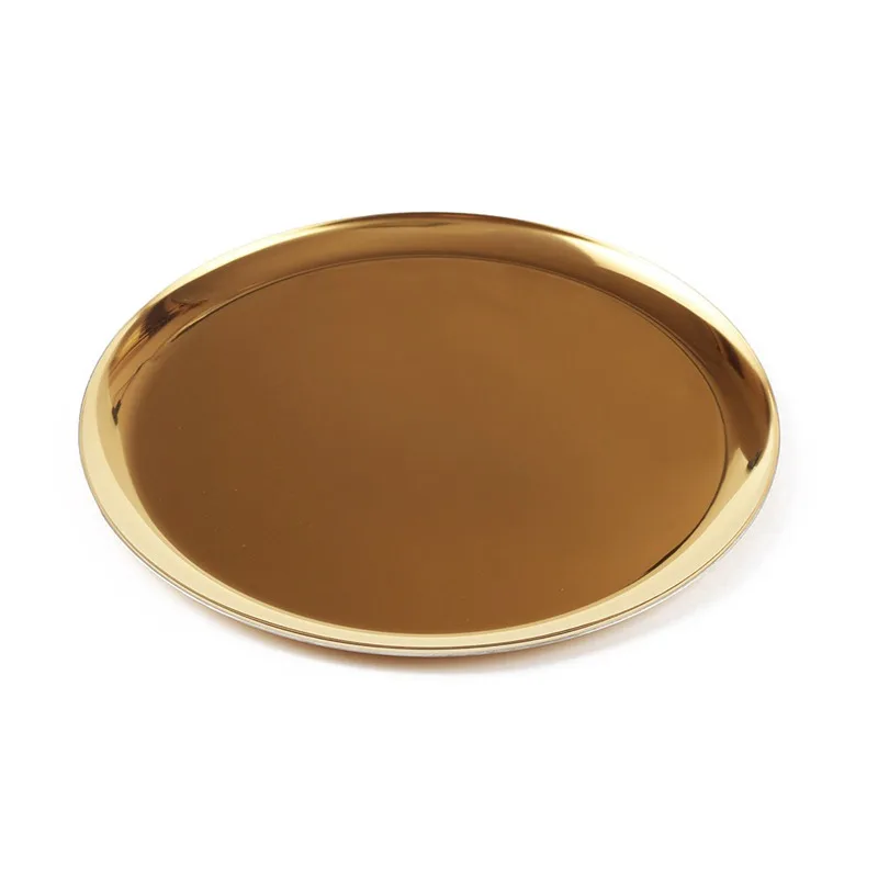 Gold Storage Tray Round Dish Fruit Tea Tray Decoration