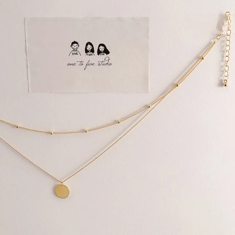 

Trendy Double-layer Small Round Bead Chain Glossy Round Pendant Clavicle Necklace For Women Girls