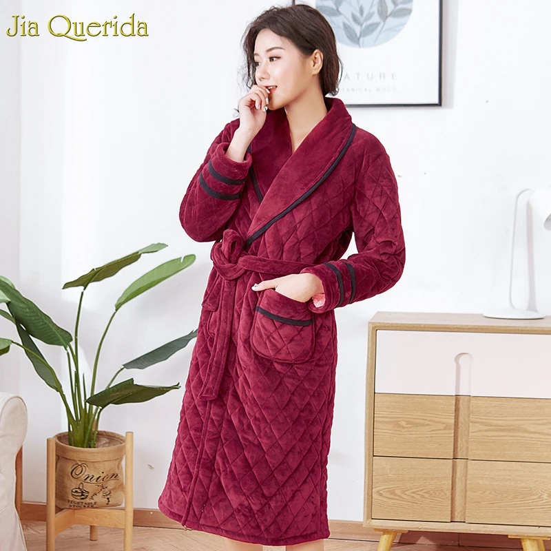 Женский халат с отворотом зимний женский банный размера плюс длинным рукавом