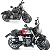 technical famous brand motorcycle triump bonneville bobber street twin model moc building block with rack brick toy collection