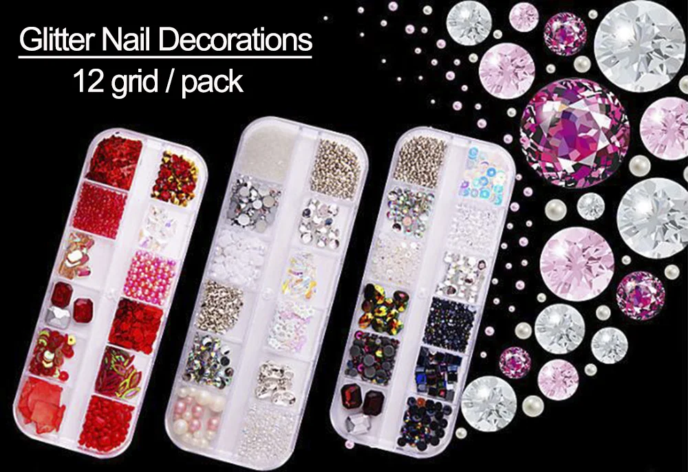 Металлические заклепки 12 ячеек драгоценные камни для дизайна ногтей украшения