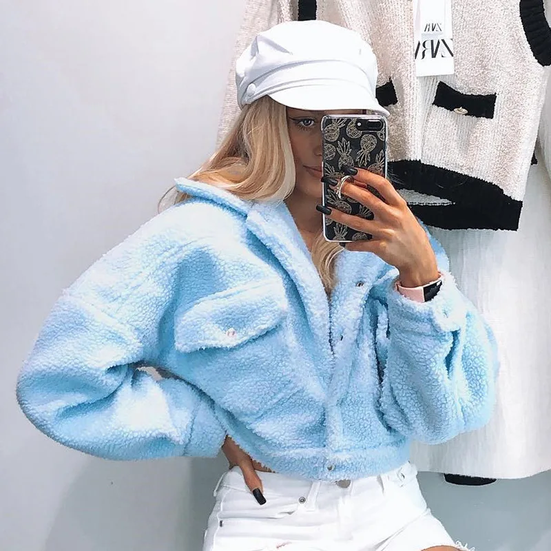 2020 New Fashion Double Pockets Winter Fleece Fur Furry Jacket For Woman