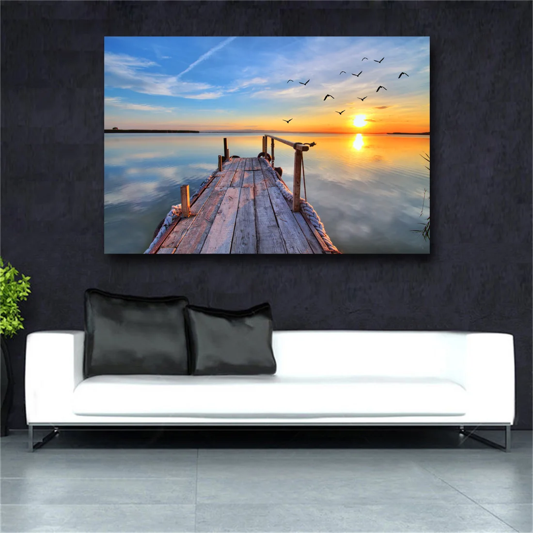 HD Печать естественное небо закат морской пейзаж птица Современная картина