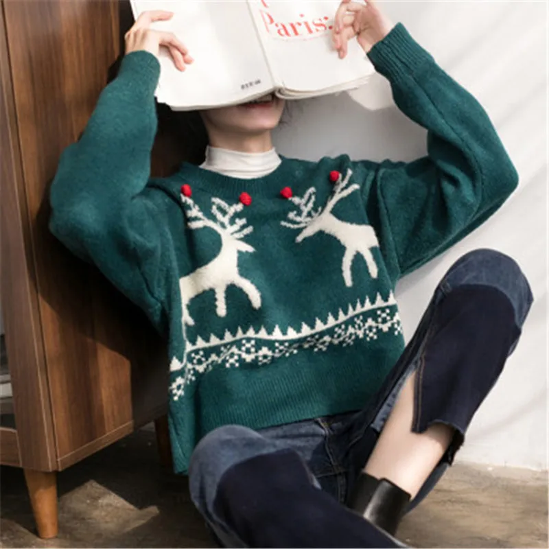 

Christmas Oversize Vintage Sweaters for Ladies Elegant All-mtach Floral Print Cartoon Patterns Pullovers 2020 Winter Jerseys
