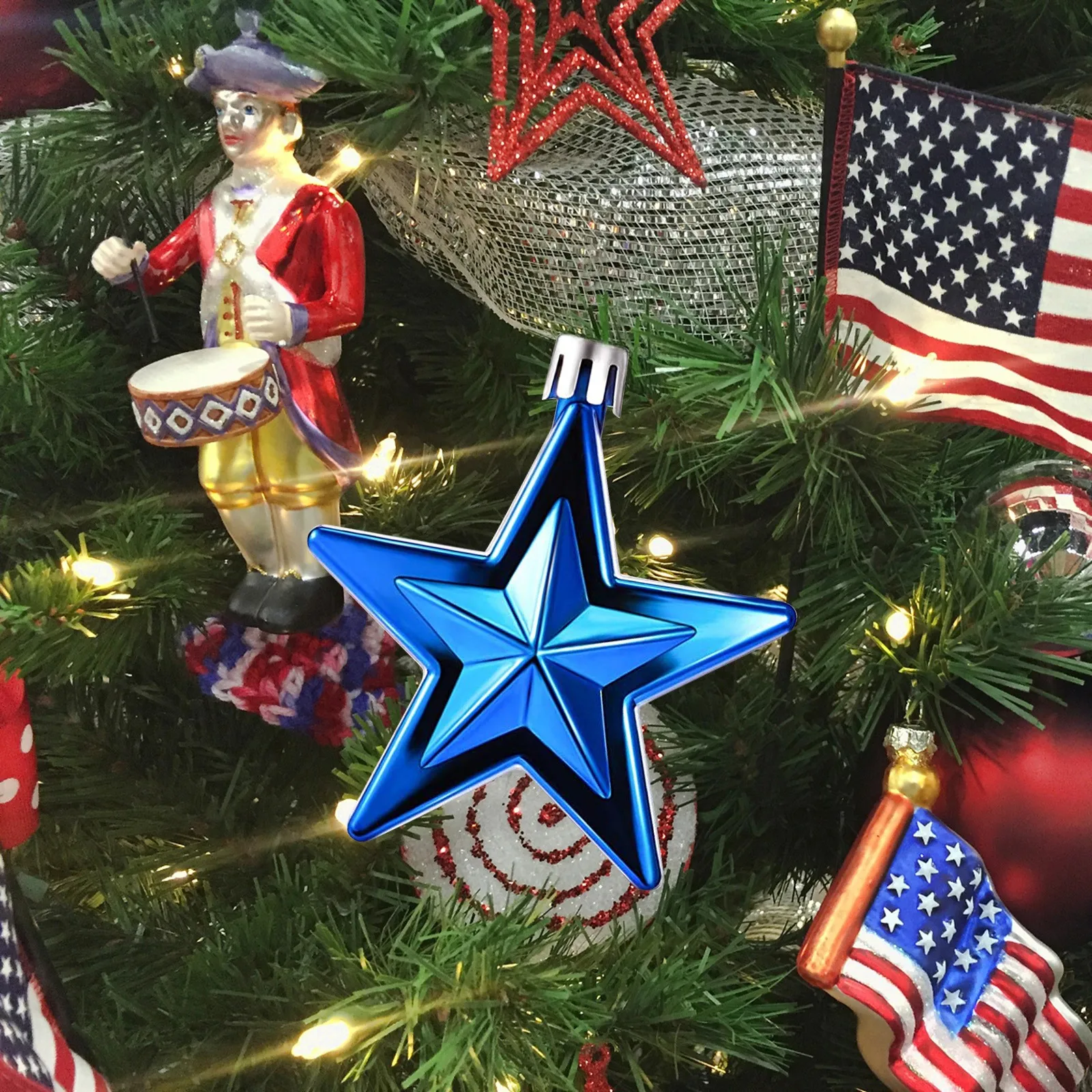

Hanging Holiday Star Ornament Patriotic Day Tree Ornaments Red Silver And Blue Home Windows And Door Hanging Decoration Ornament