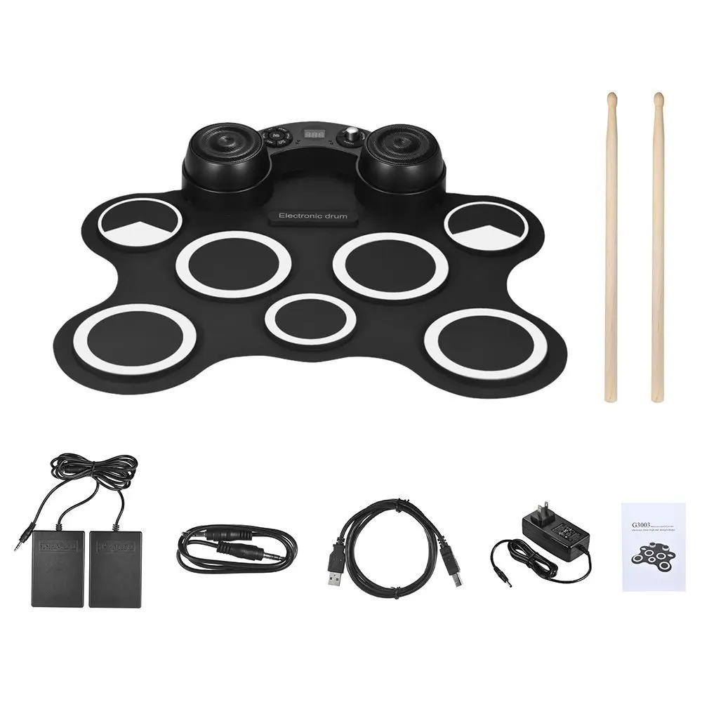 

Portable Roll Up Drum Kit USB Digital Electronic Drum Set 9 Silicon Drum Pads with Drumsticks Foot Pedals for Beginners Children