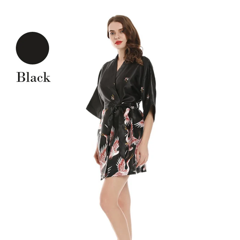 Японский стиль Короткие свободные атласные Павлин Женская юката платье пижамы