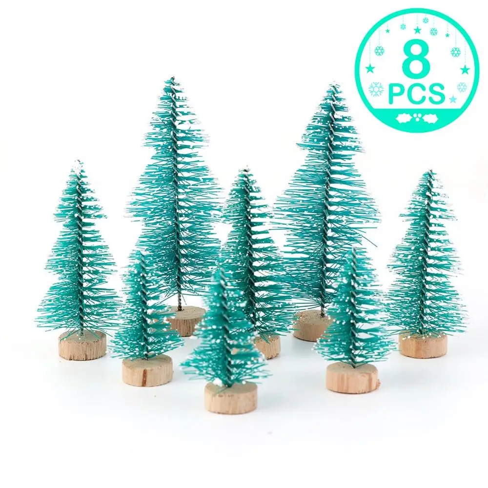 Blue OurWarm 8Pcs Mini Sisal Christmas Trees 3colors Bottle Brush Tree DIY Craft Desktop Christmas Miniature Tabletop Decor Mini Tree - Color: Blue
