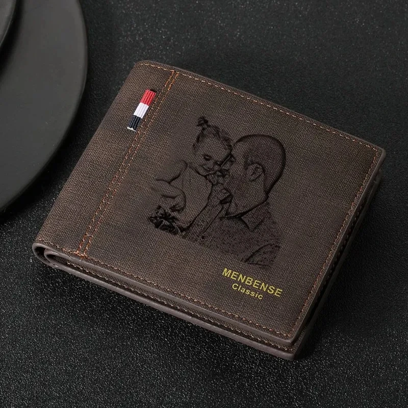 Custom Wallet Men Short Style Bifold Large-Capacity Multi-Functional Business Wallet Engraving Custom Photo Engraved Purse