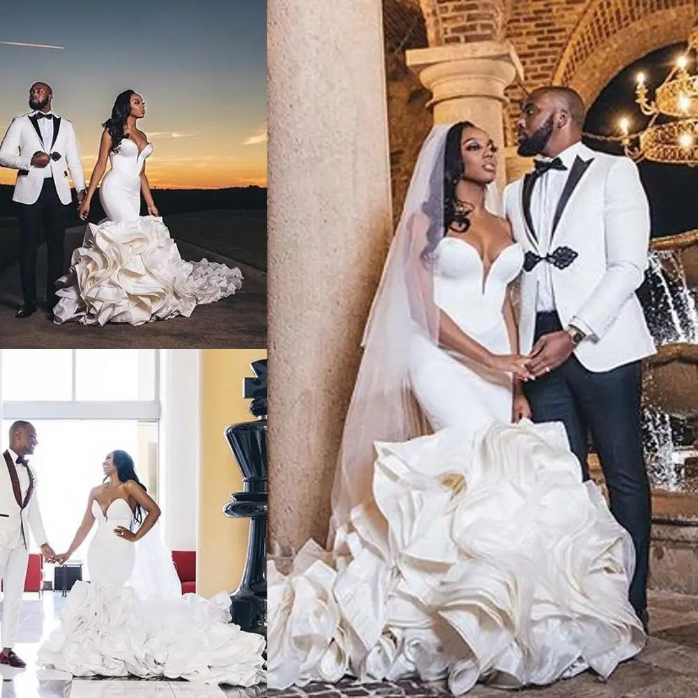 

2021 Ruffles Organza Wedding Dresses Sweetheart Chapel Train Gorgeous Bridal Gowns Nigerian Arabic Marriage Dress Robe De Mariee