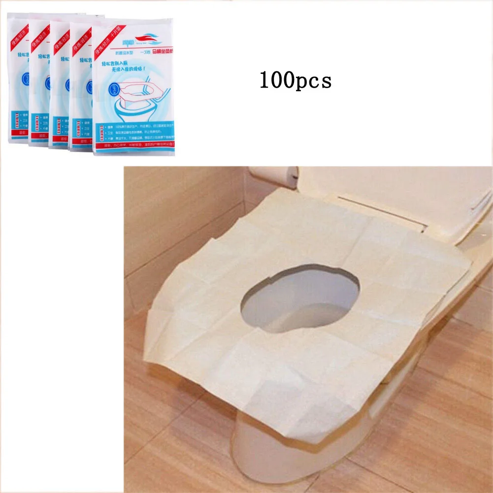 

100Pcs Disposable Bathroom Toilet Seat Covers Wc Accessories Home Flushable Camping Festival Travel Aid Toilet Seat Lifter